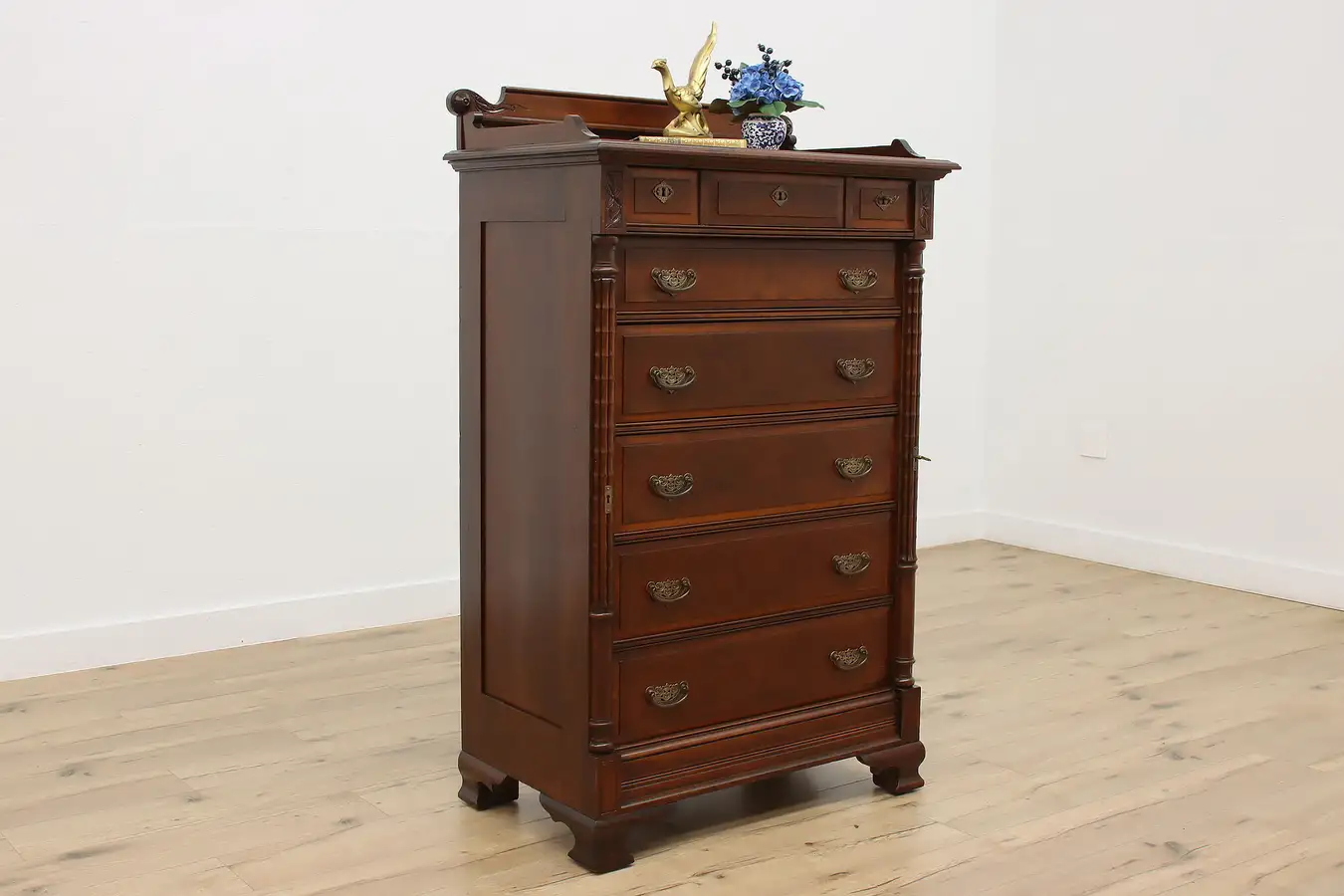 Main image of Victorian Eastlake Antique Walnut Sidelock Dresser or Chest