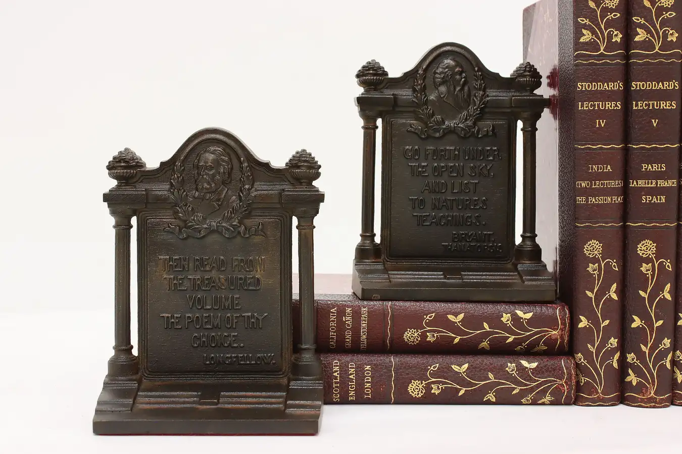 Main image of Pair Antique Longfellow Bryant Poetry Bookends, B&H