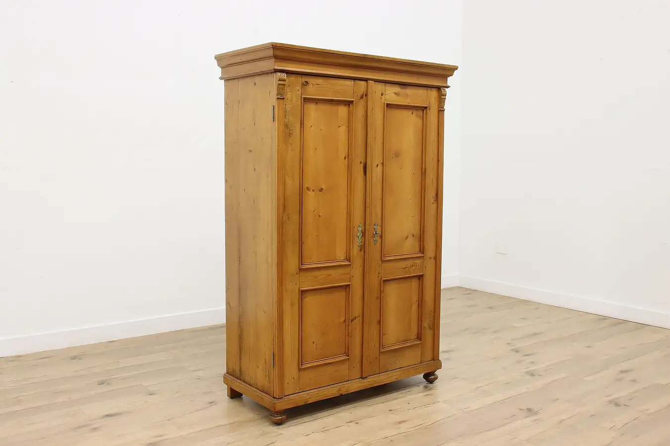 Main image of Farmhouse Antique Carved Pine Armoire, Closet or Wardrobe