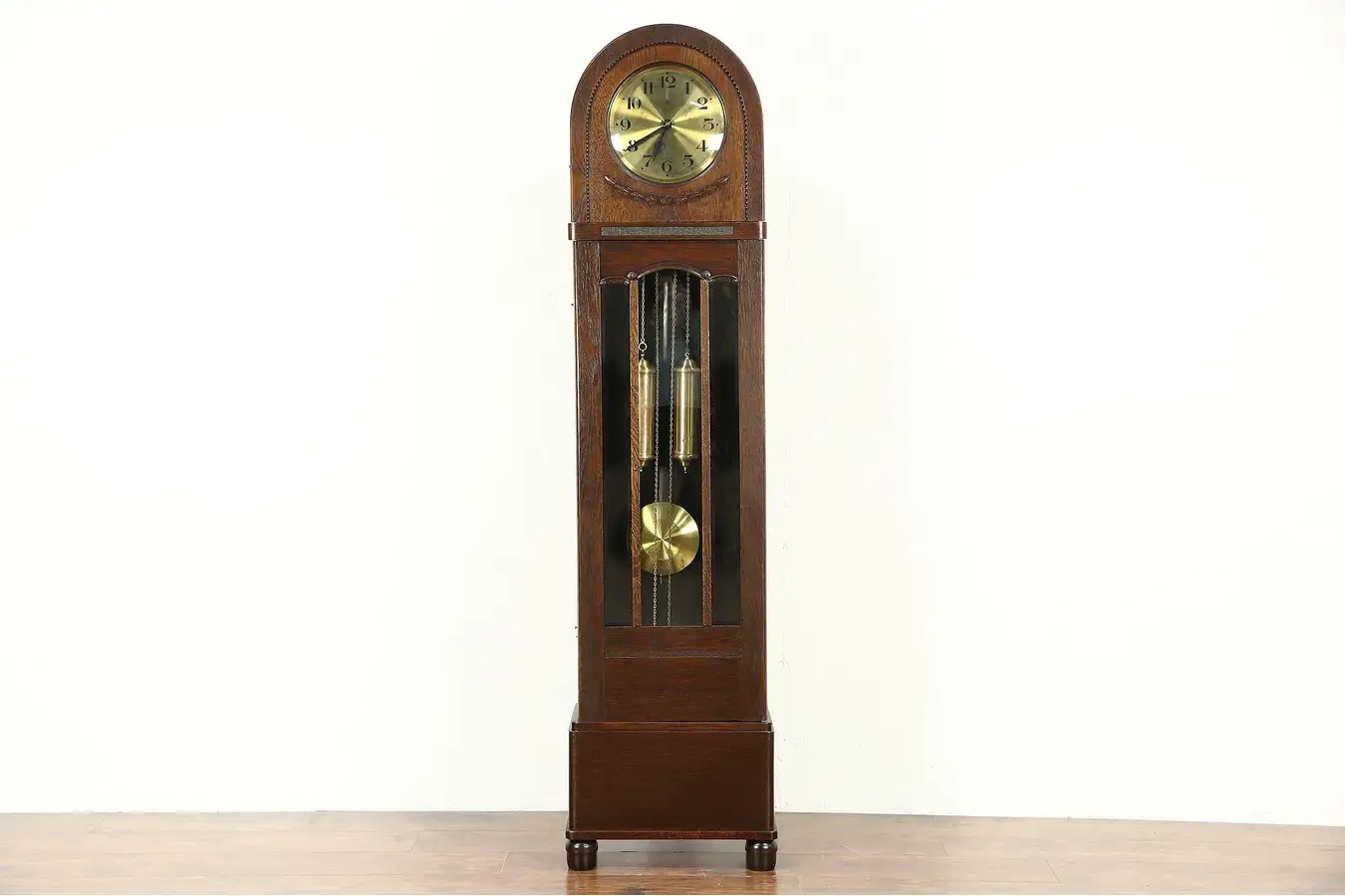 Main image of Gustave Becker Signed Oak Antique 1915 Grandfather Long Case Clock, Germany