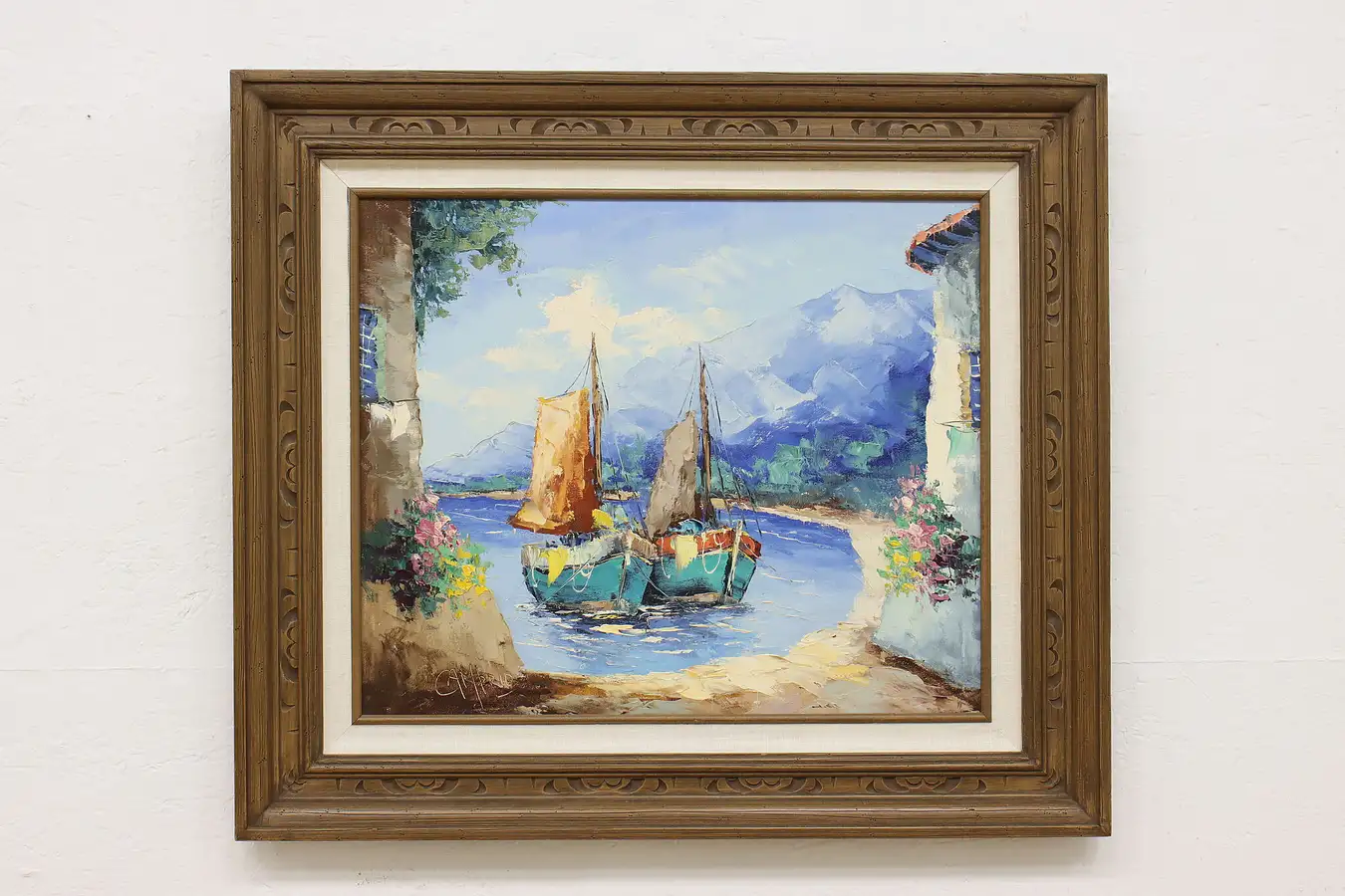 Main image of Spanish Harbor Vintage Original Oil Painting, Camprio 33"