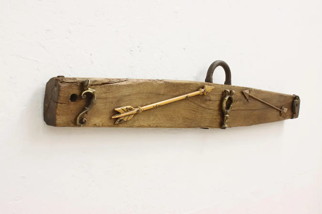 Main image of Farmhouse Antique Oak & Iron Ox Yoke, Brass Angel Mounts