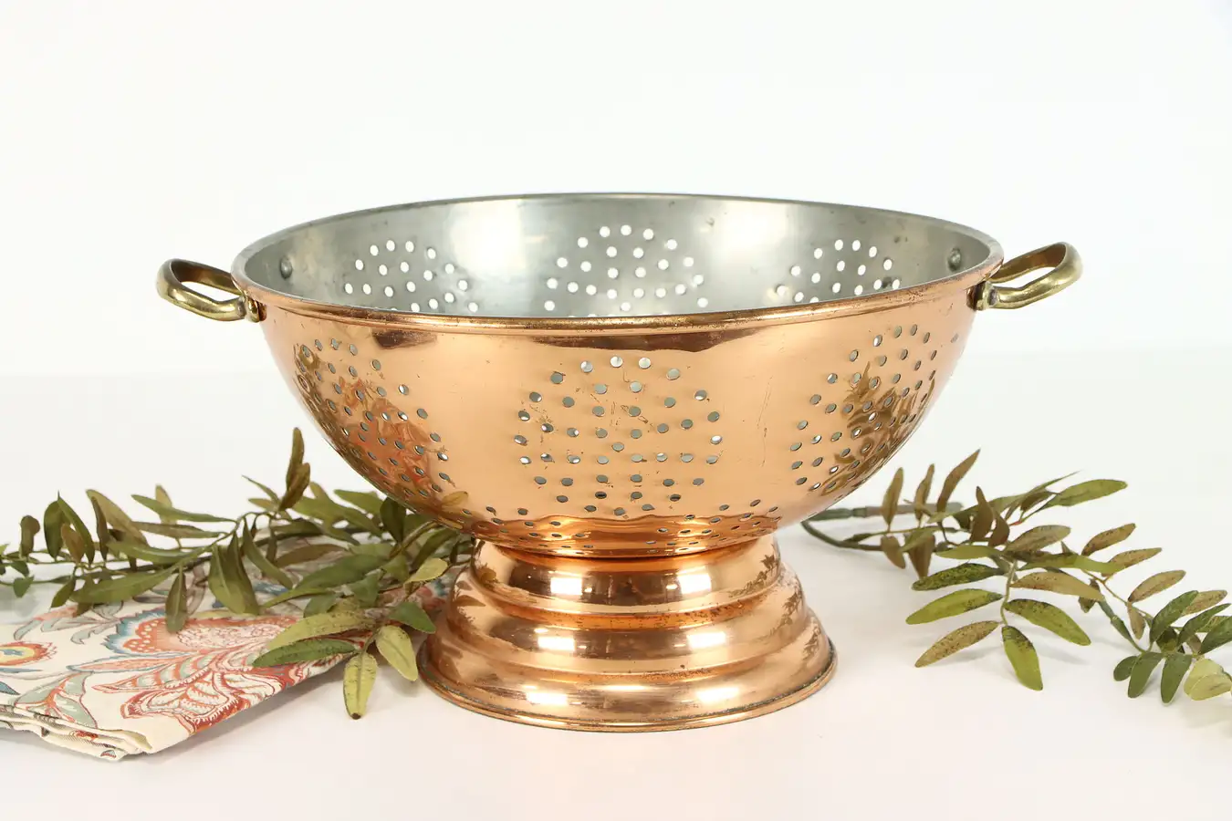 Main image of Copper Vintage Farmhouse Colander or Strainer with Brass Handles