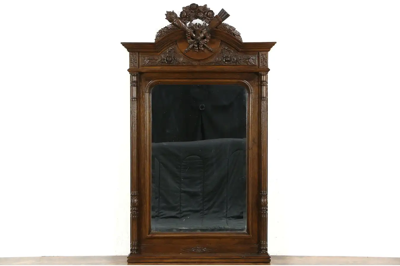 Main image of French Louis XVI Antique 1890 Carved Oak Beveled Wall or Mantel Mirror