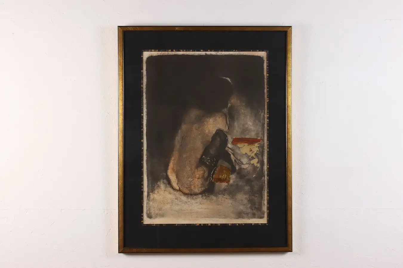 Main image of Smokey Woman Vintage Original Pastel Painting, Signed 38"