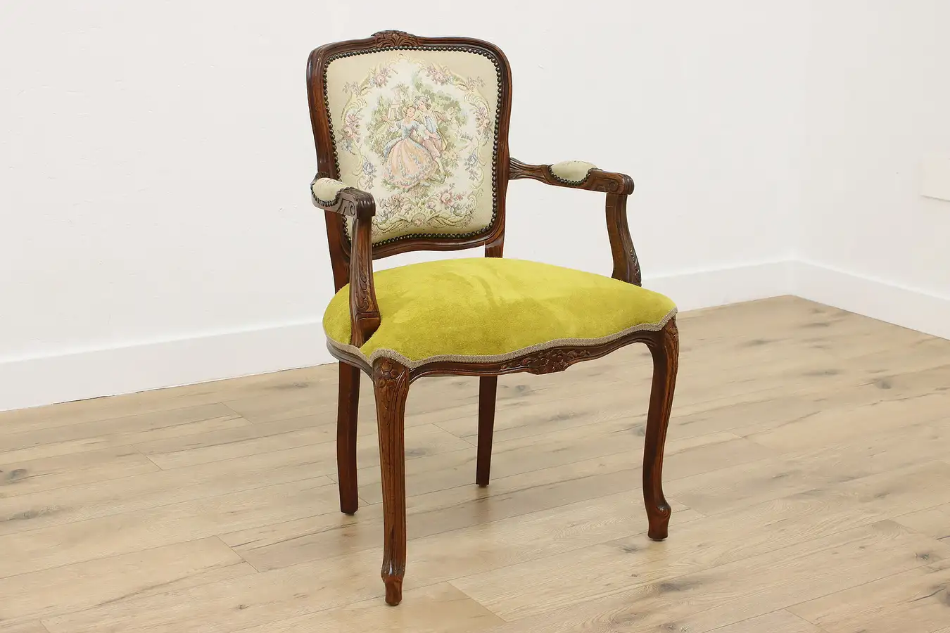 Main image of Country French Vintage Carved Chair Suede Leather