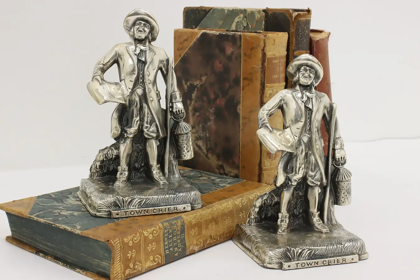 Main image of Pair of Vintage Nickel Town Crier Library Bookends, PMC