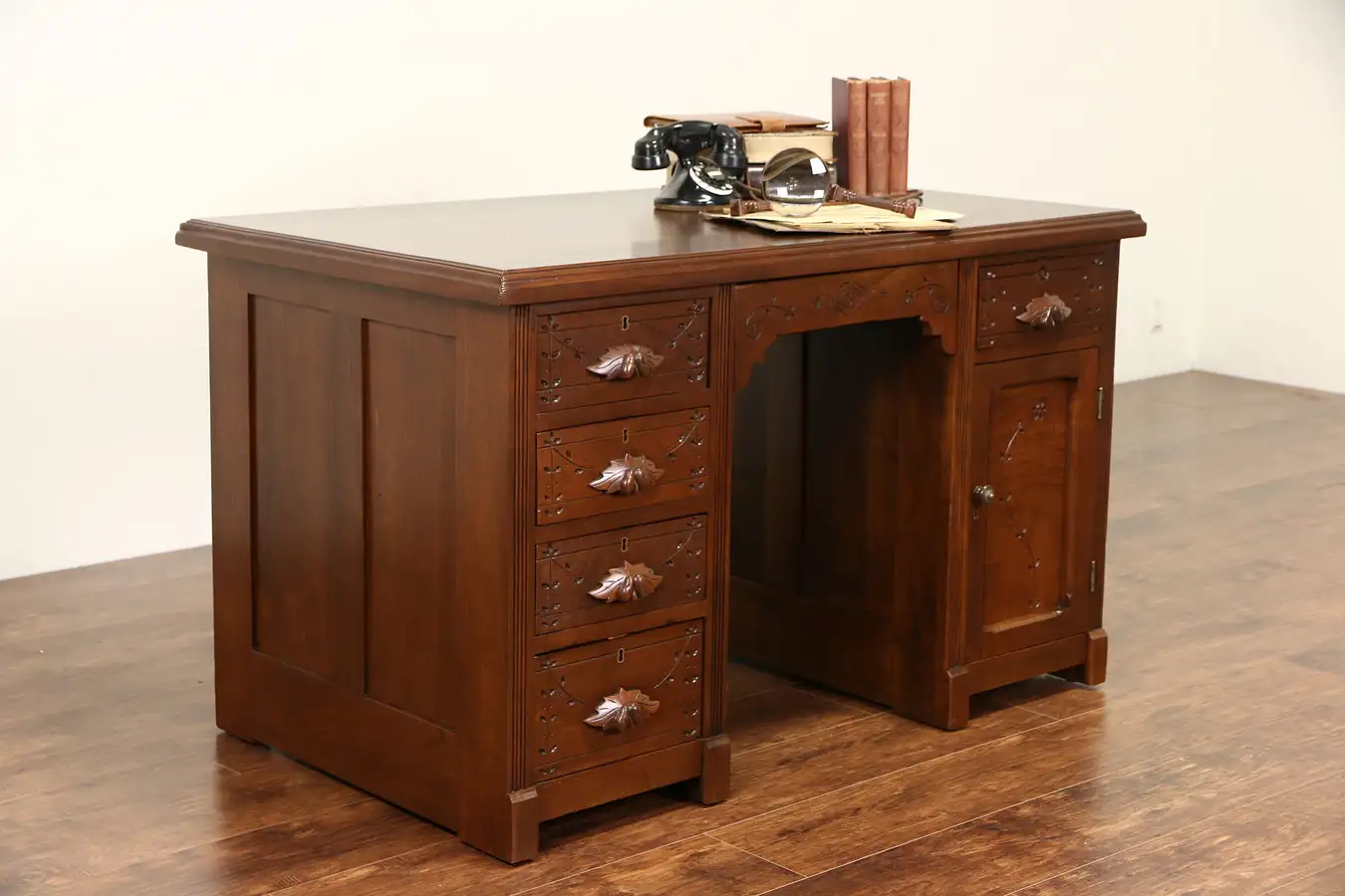 Main image of Victorian Eastlake Antique 1880's Walnut Spoon or Chip Carved Desk