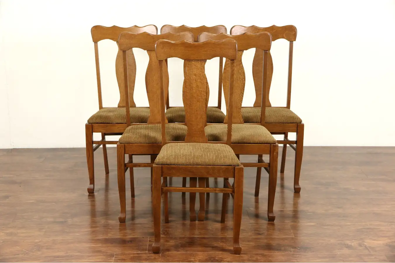 Main image of Set of Six Oak 1900 Antique Dining Chairs, New Upholstery