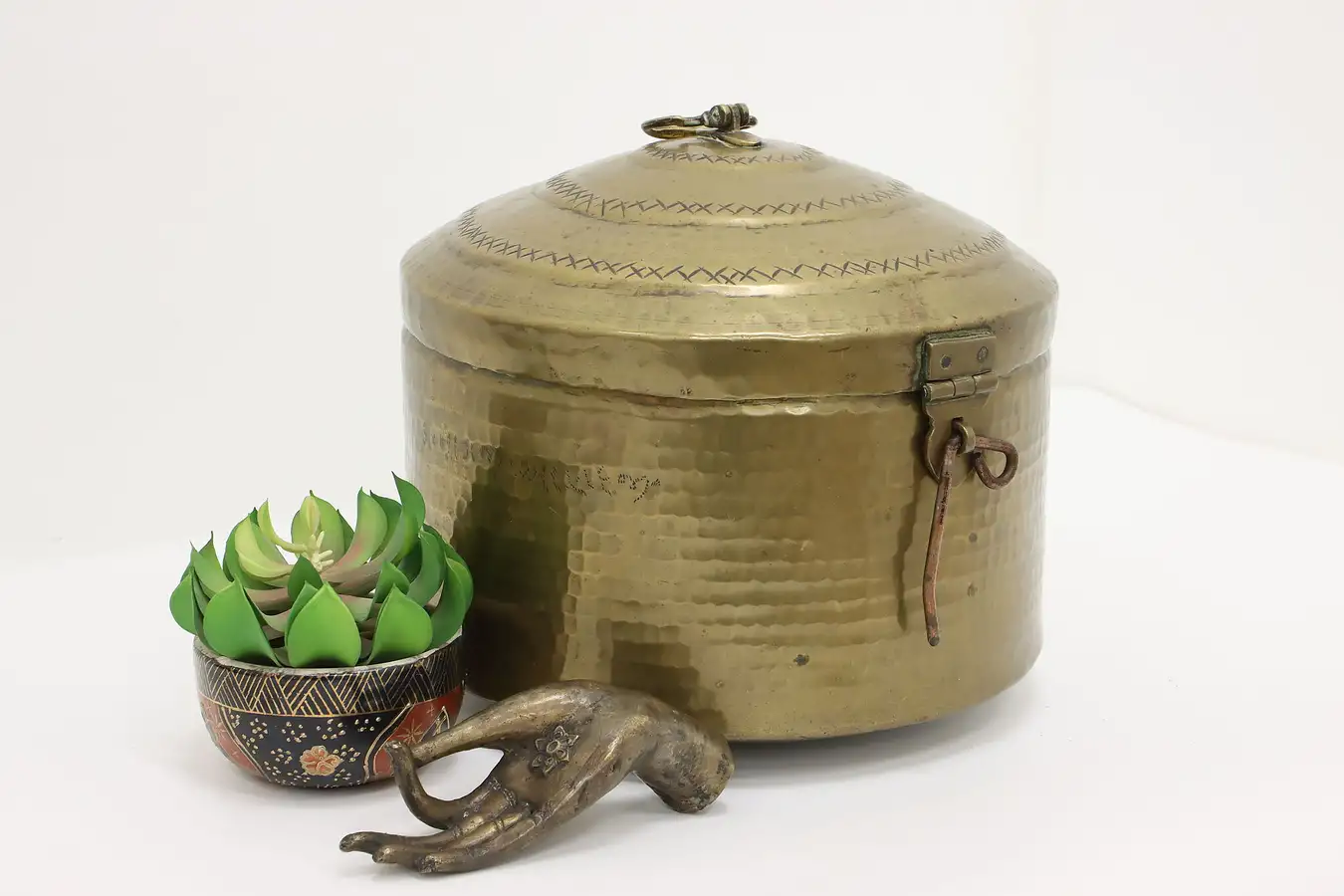 Main image of Middle Eastern Antique Brass Basket or Container w/ Lid