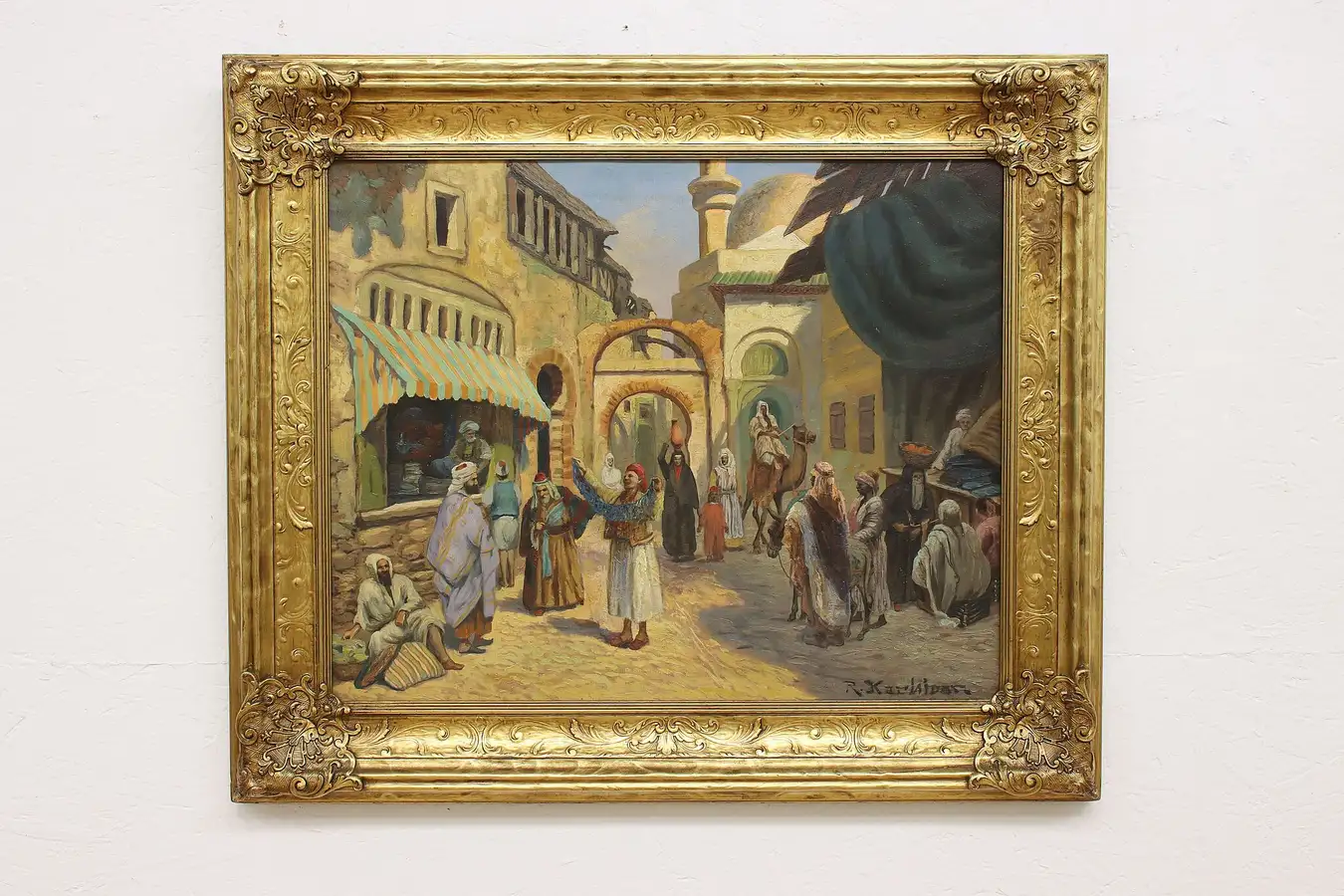 Main image of Tunis Market Antique Original Oil Painting, Karlivan 34"