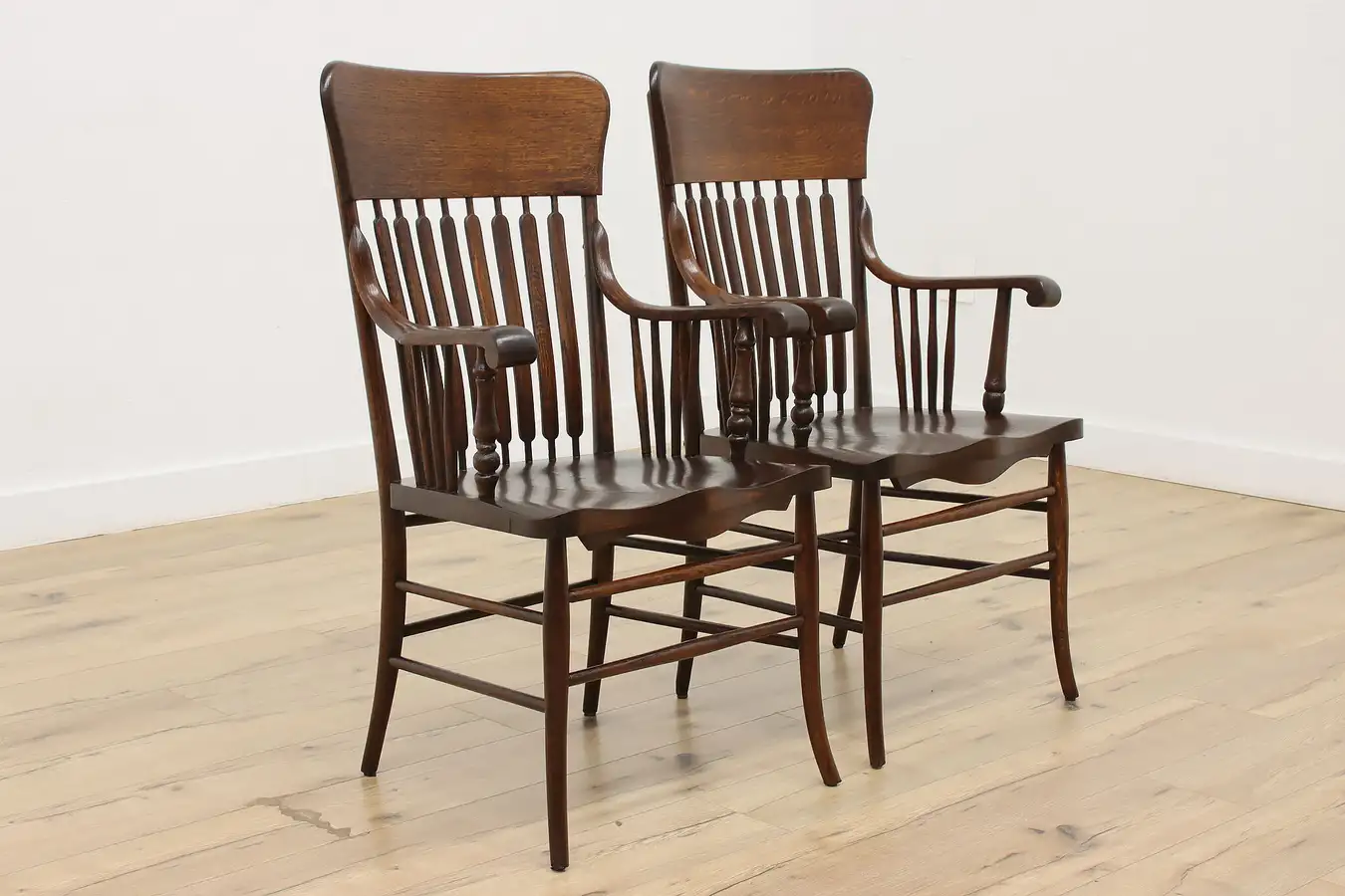 Main image of Pair of Victorian Antique Office or Library Oak Desk Chairs