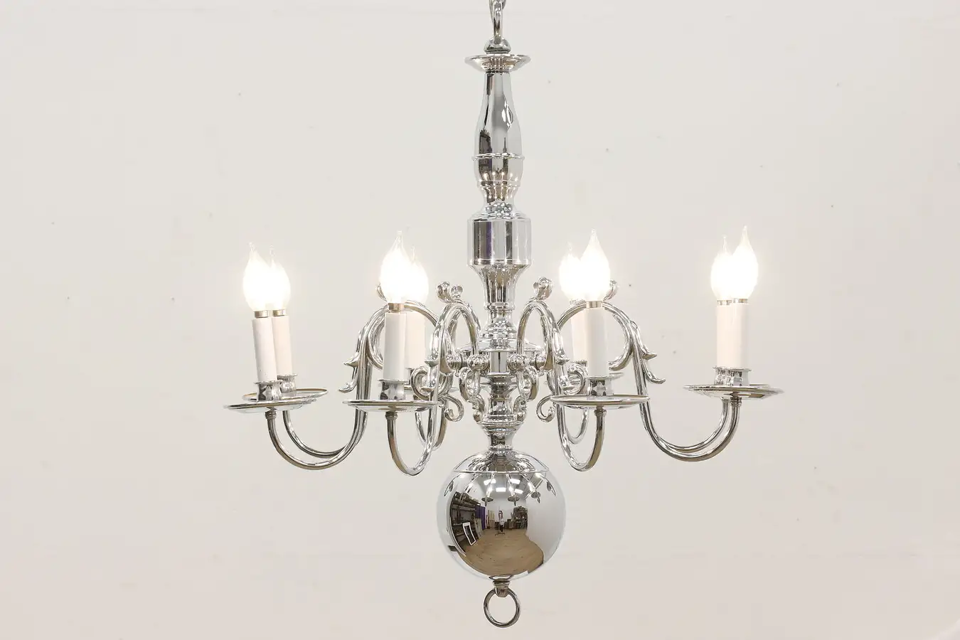 Main image of Traditional Vintage 8 Candle Polished Aluminum Chandelier