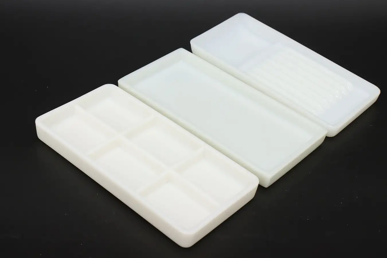 Main image of Set of 3 Antique Milk Glass Dental Artist Trays, Two Rivers