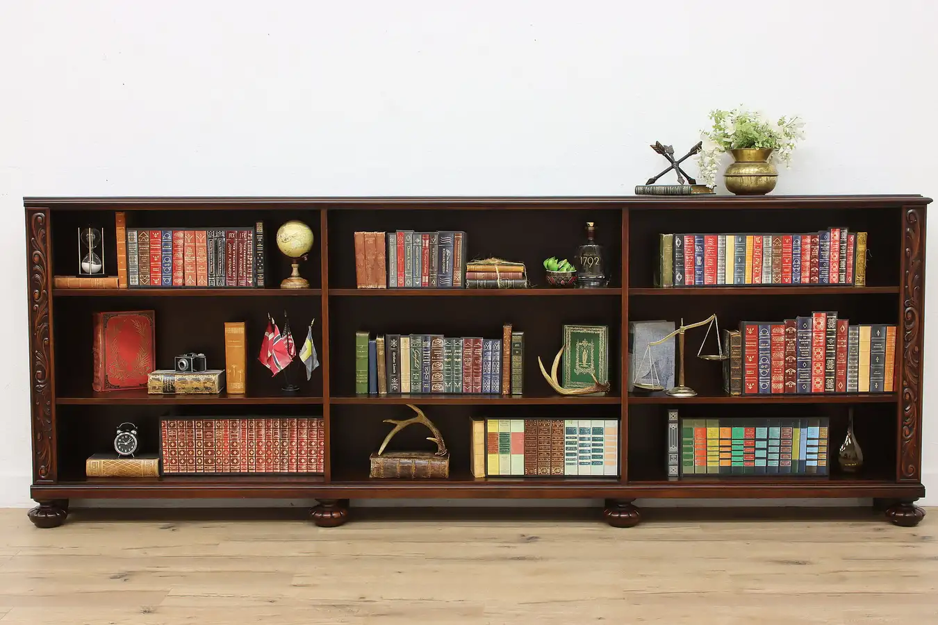 Main image of Tudor Design Vintage Carved Walnut 10' Triple Bookcase