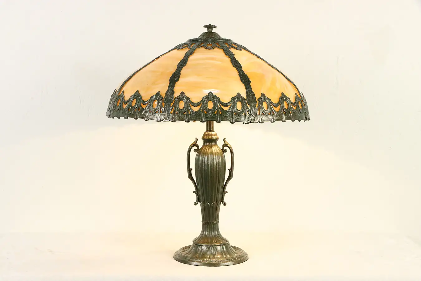 Main image of Stained Glass Curved Panel Shade Antique Table Lamp, Rainaud