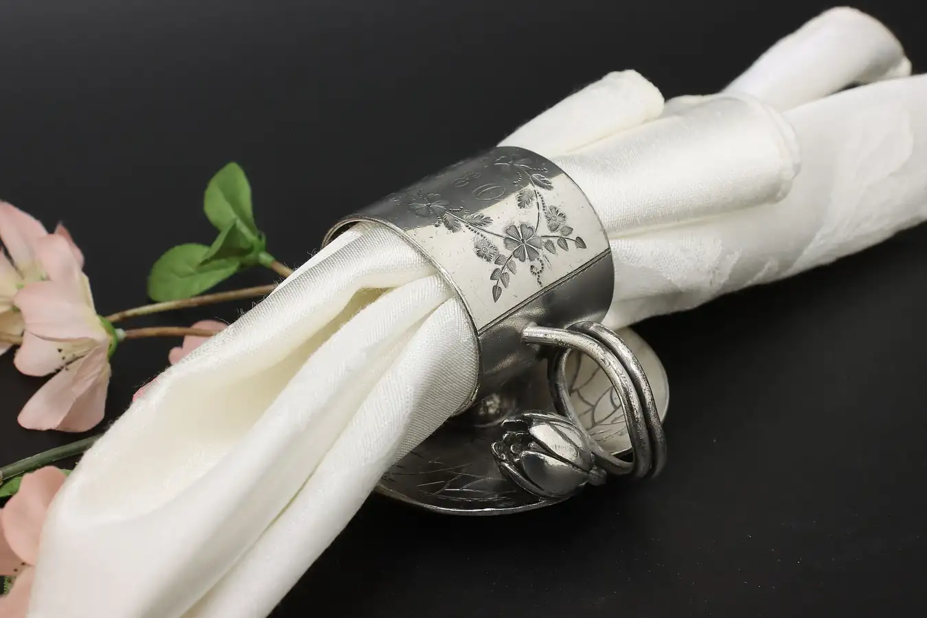 Main image of Victorian Antique Silverplate Lily Pad Napkin Ring, Meriden