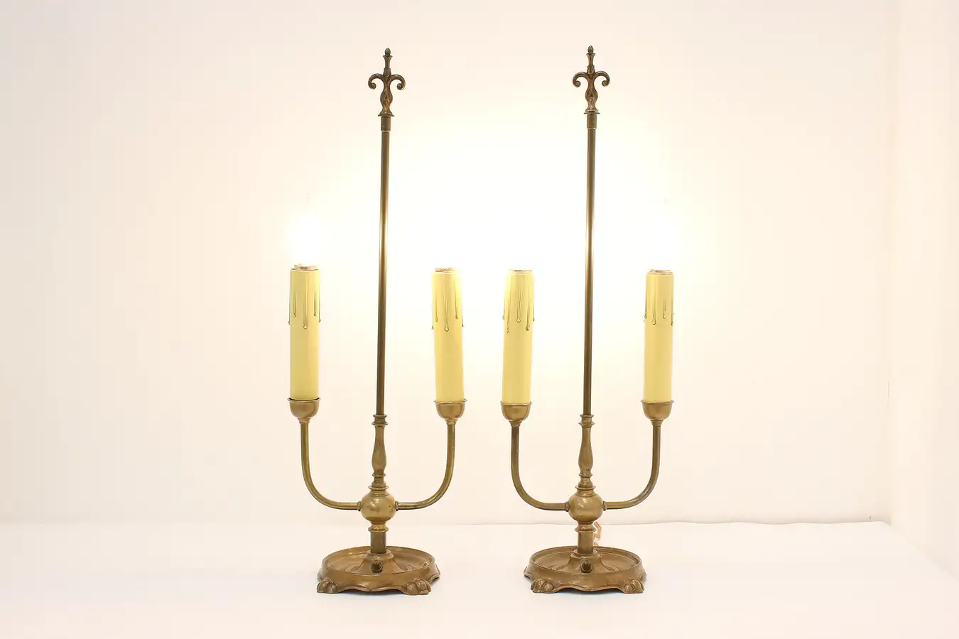 Main image of Pair of Tudor Antique Brass Library or Office Candelabras