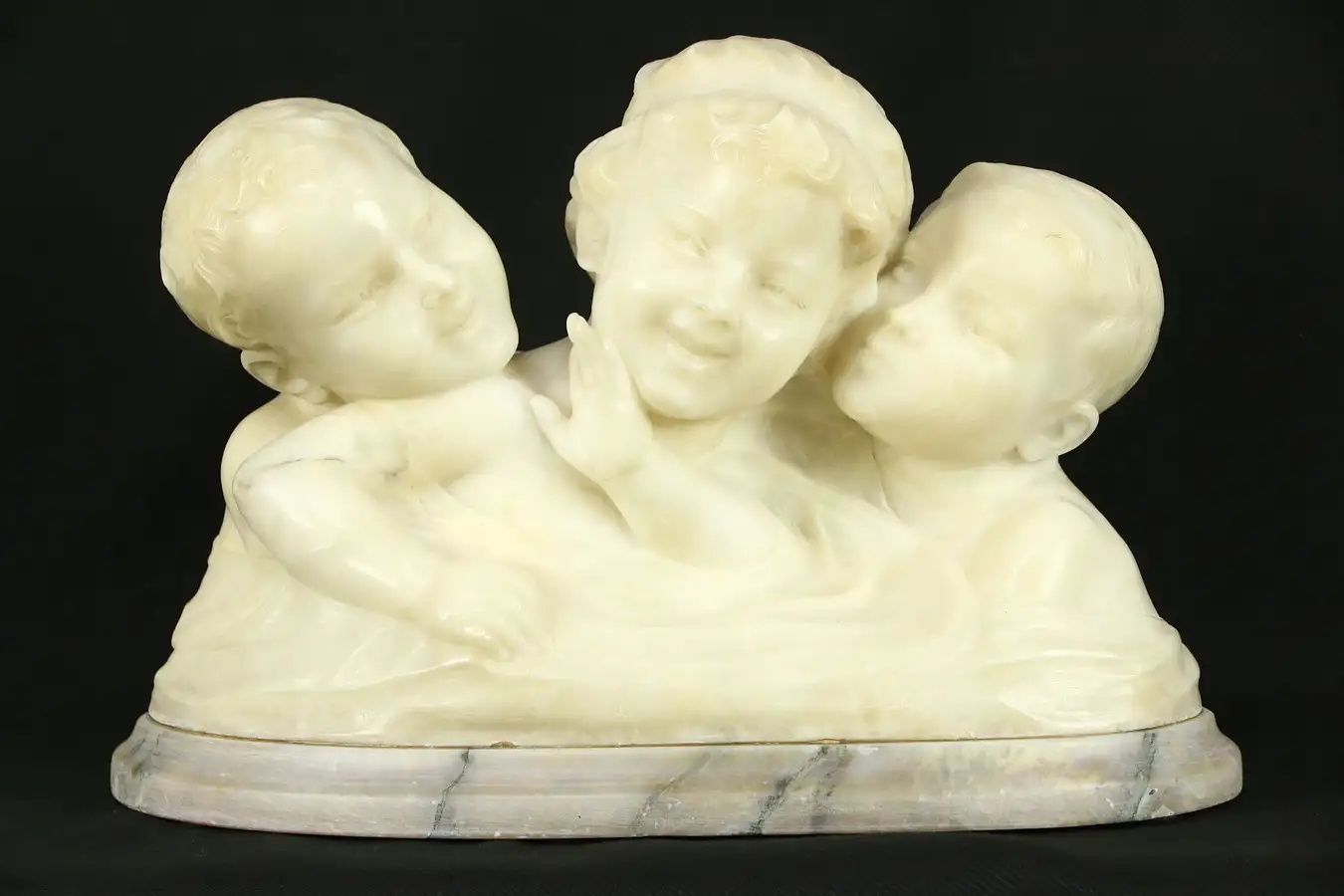 Main image of Marble Carved Sculpture of Children, 1890 Antique Statue, Signed Italy