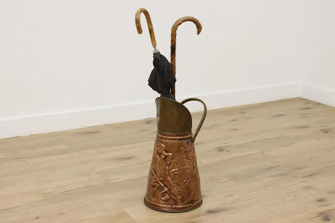 Main image of Farmhouse Antique Brass & Copper Coal Scuttle Farming Scene