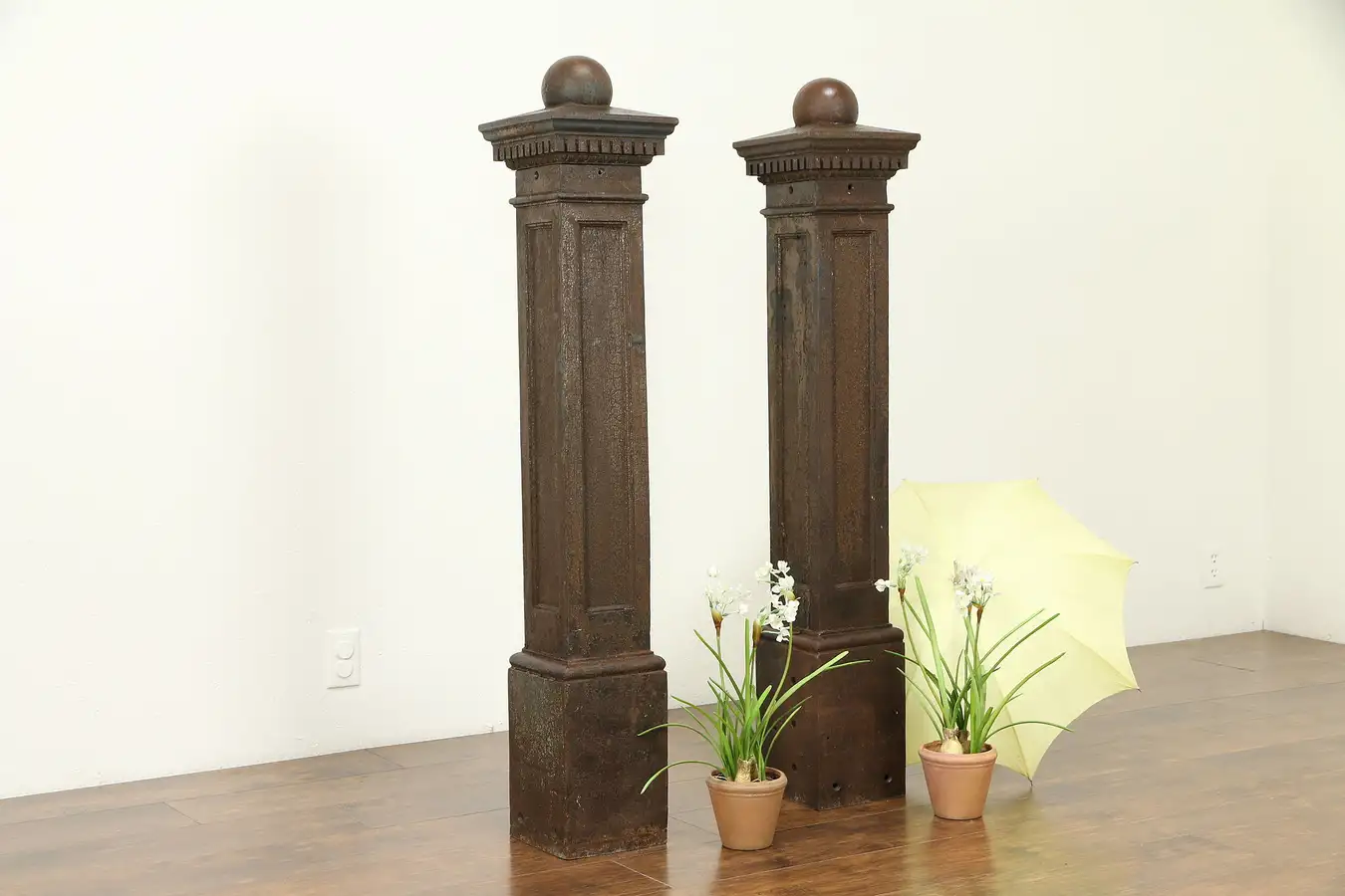 Main image of Pair of Architectural Salvage Iron Columns Garden Gate or Newel Posts 51"