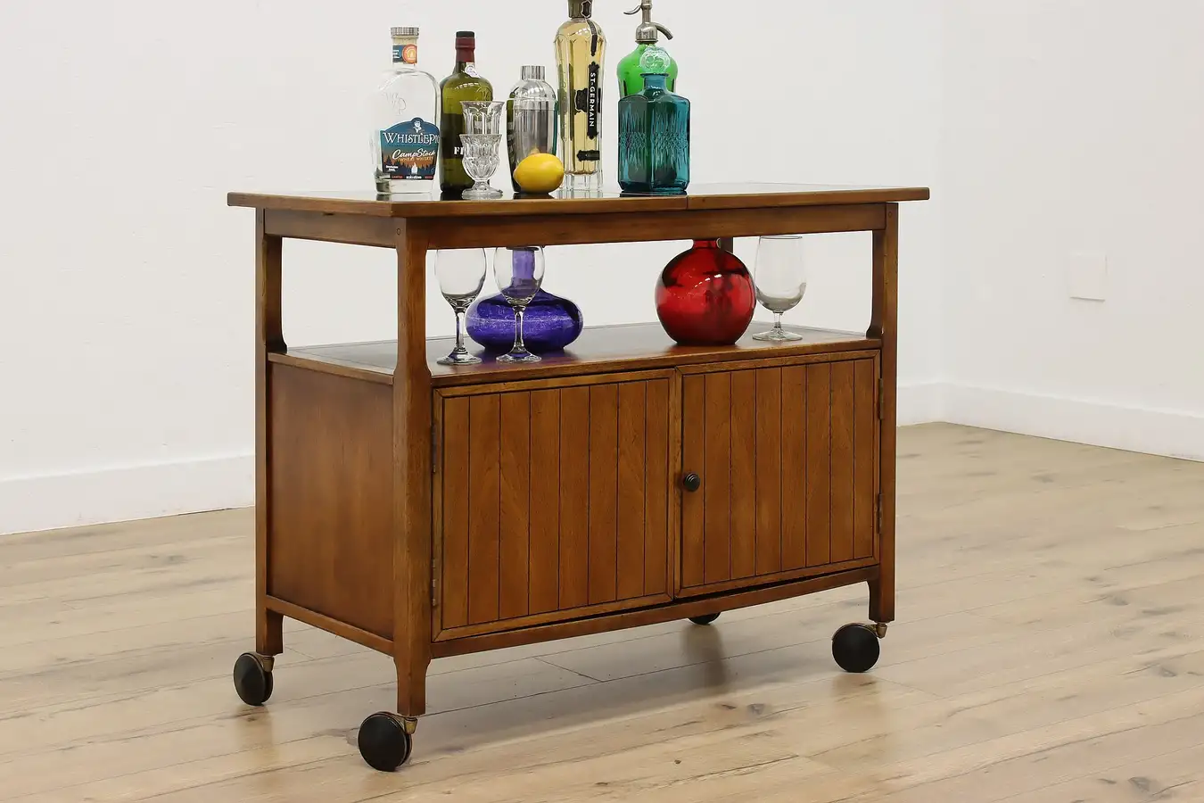 Main image of Midcentury Modern Vintage Walnut Sliding Top Bar Cart