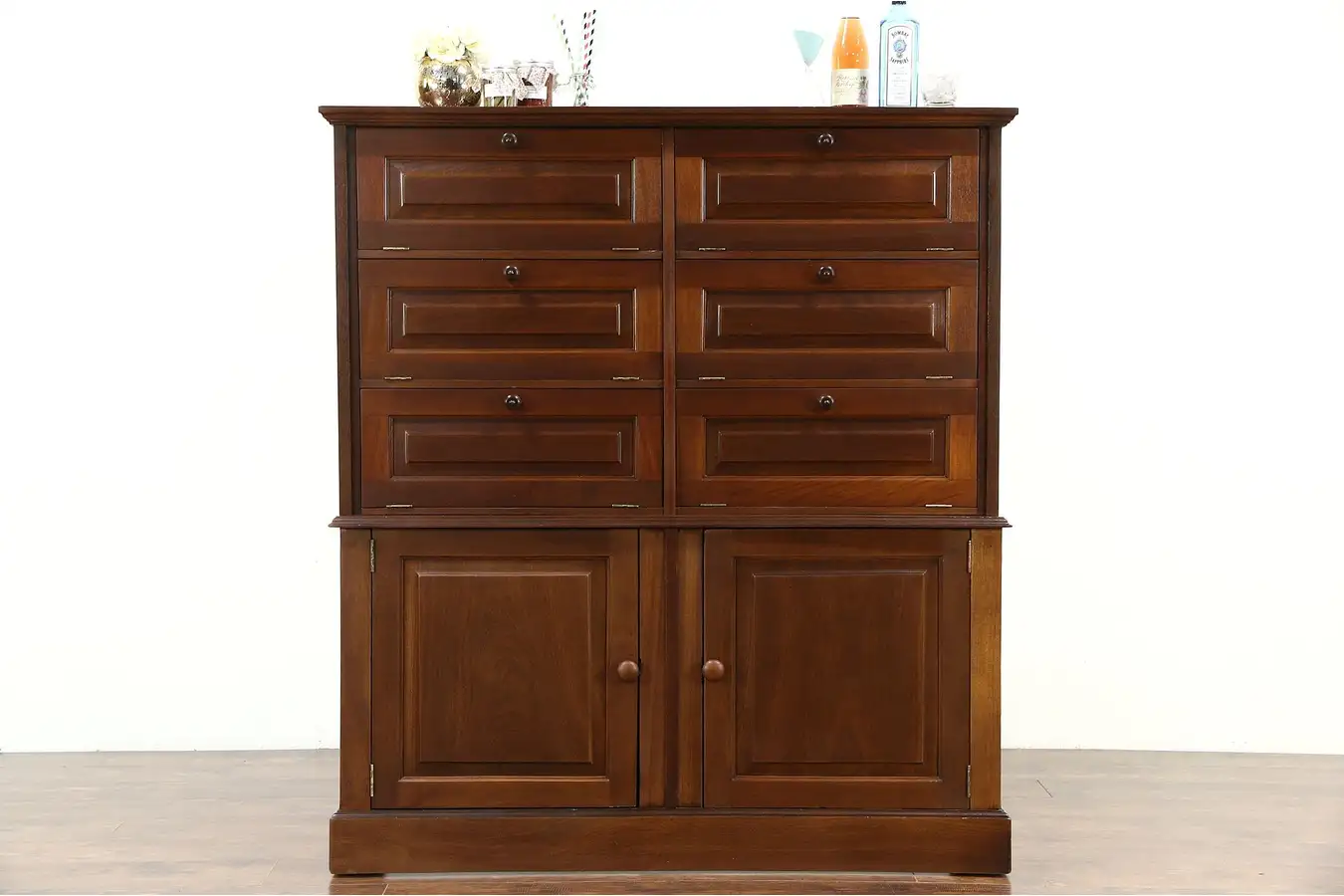 Main image of Drug Store Antique 1900 Walnut Pharmacy Medicine Apothecary Cabinet