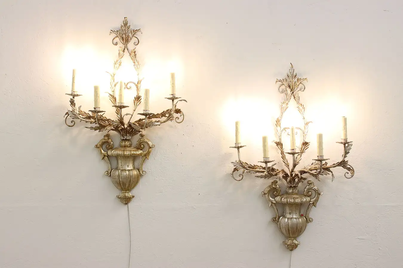 Main image of Pair of Italian Classical Antique Silver Gilt Wall Sconces