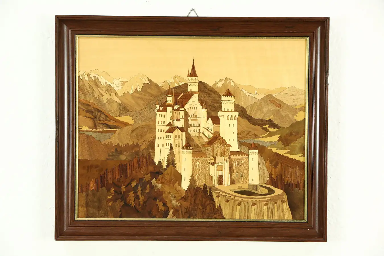 Main image of Marquetry Inlaid Vintage Picture of Neuschwanstein Castle in Bavaria, Germany