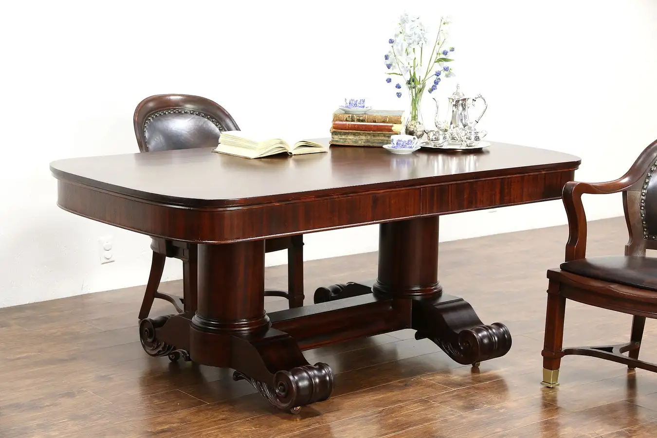 Main image of Empire 1900 Antique Mahogany Partner Desk, Library Writing or Conference Table
