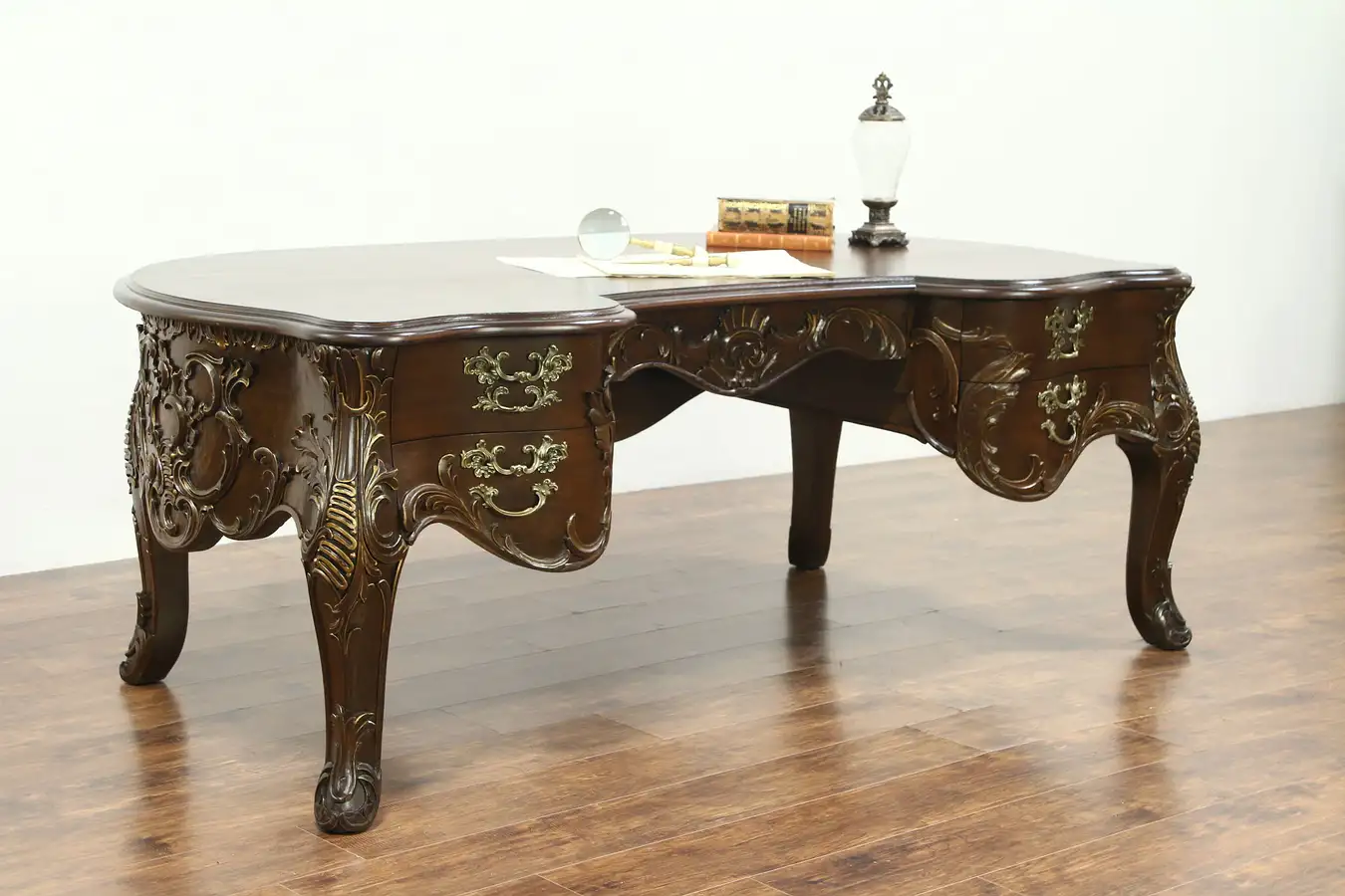Main image of Oak & Fruitwood Vintage Baroque Carved Library Desk