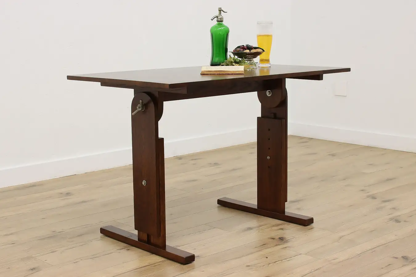 Main image of Industrial Vintage Oak & Birch Drafting Desk Kitchen Island