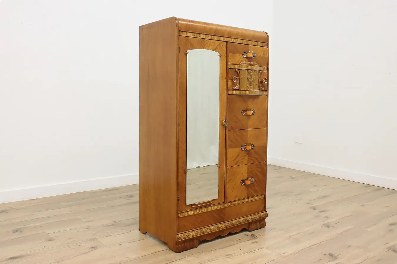 Main image of Art Deco Vintage Waterfall Mahogany Chifferobe or Closet