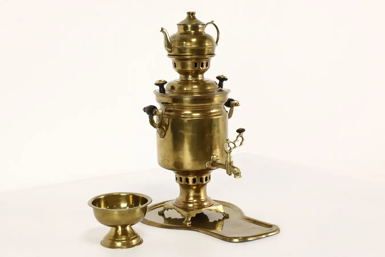 Main image of Farmhouse Russian Brass Samovar, Tea Kettle, Sugar Bowl & Tray