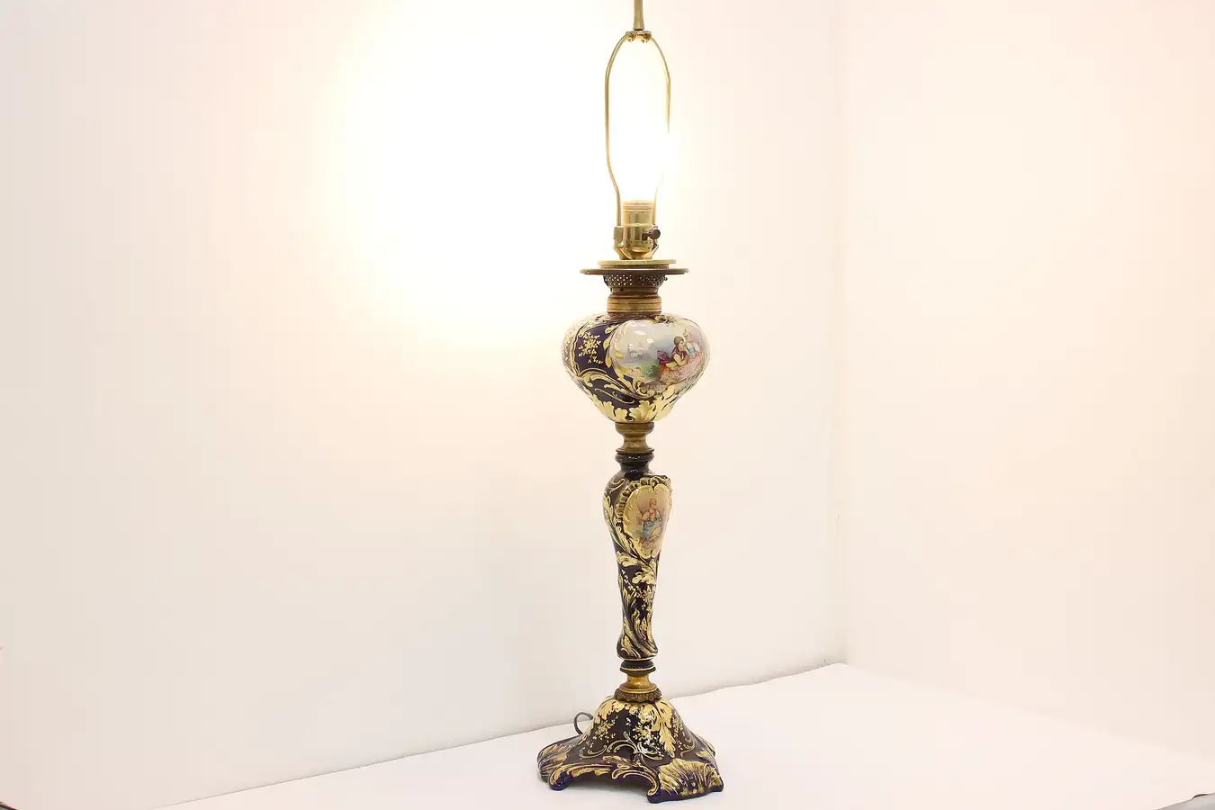 Main image of French Antique Sevres Design Painted Porcelain Lamp, Signed