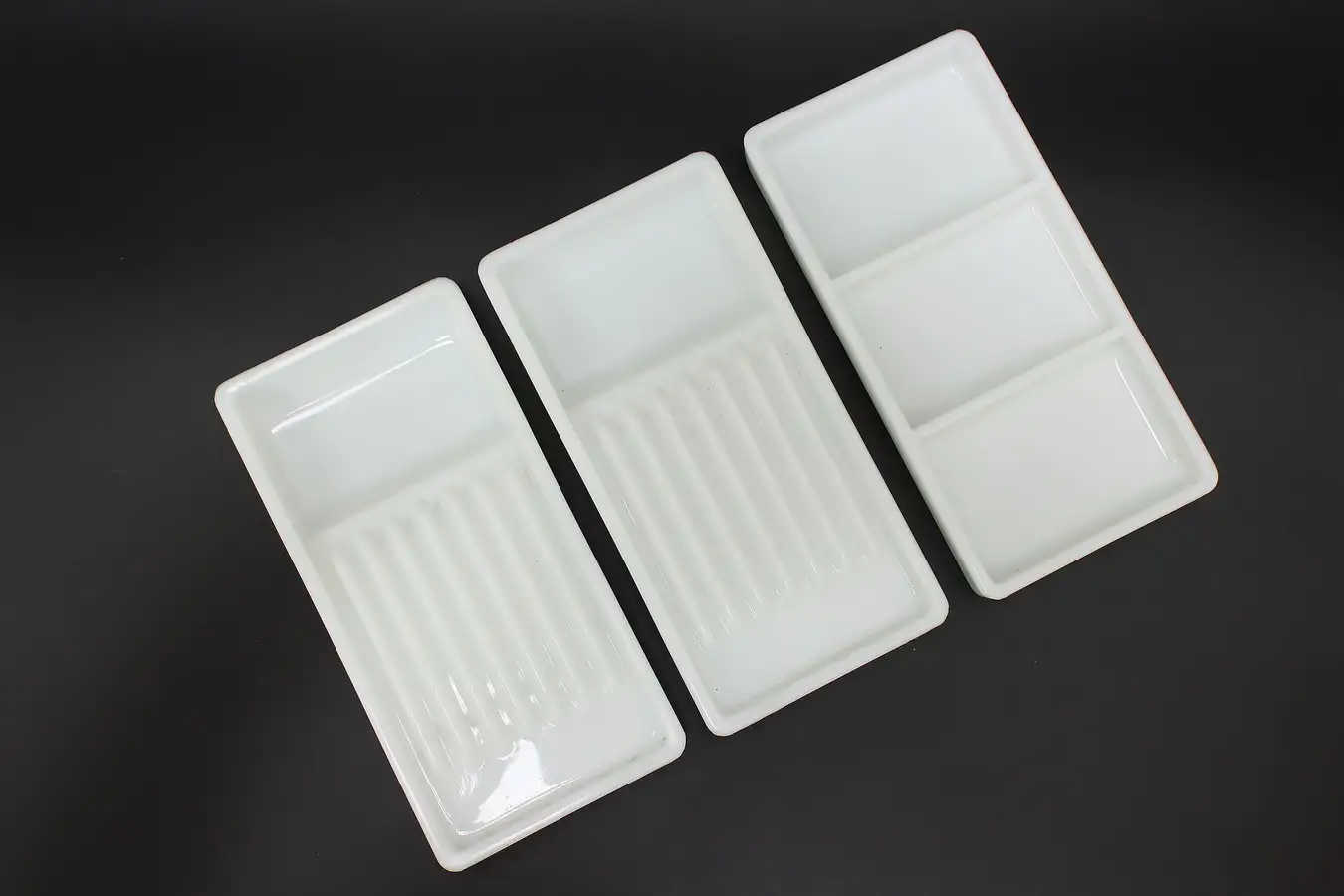 Main image of Set of 3 Antique Milk Glass Dental Artist Trays, Two Rivers