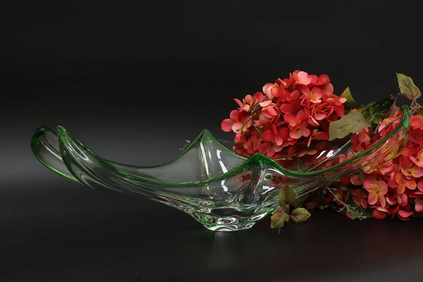 Main image of Italian Vintage Blown Green Art Glass Sculpture Bowl, Murano