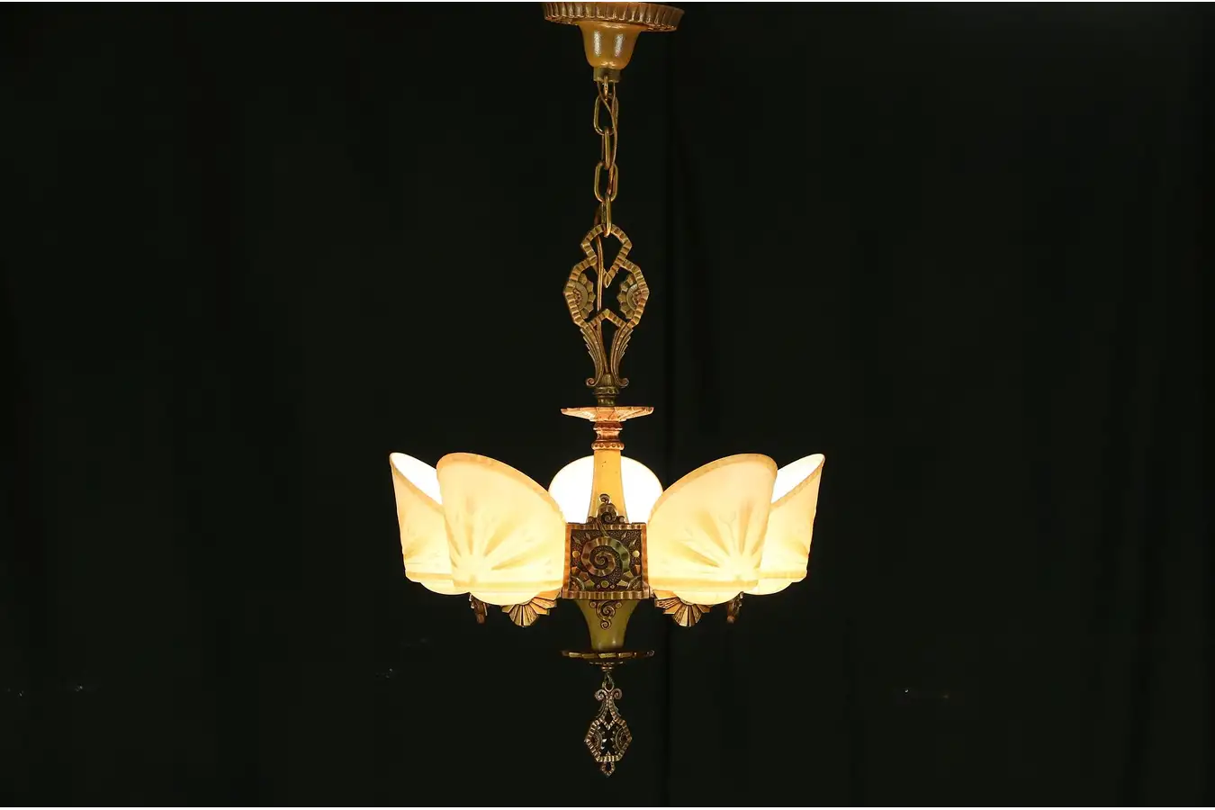 Main image of Art Deco 1930's Chandelier 5 Light Fixture, Signed Williamson & Beardslee