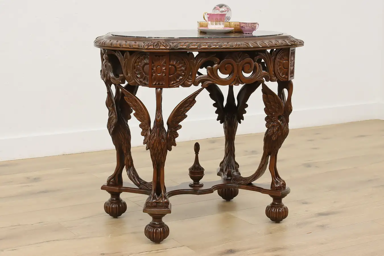 Main image of Swan Sculpture Antique Lamp Table Hall Console, Black Marble