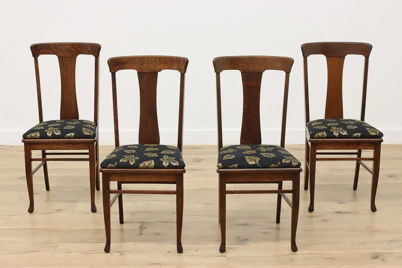 Main image of Set of 4 Craftsman Antique Oak Dining Game Chairs New Fabric
