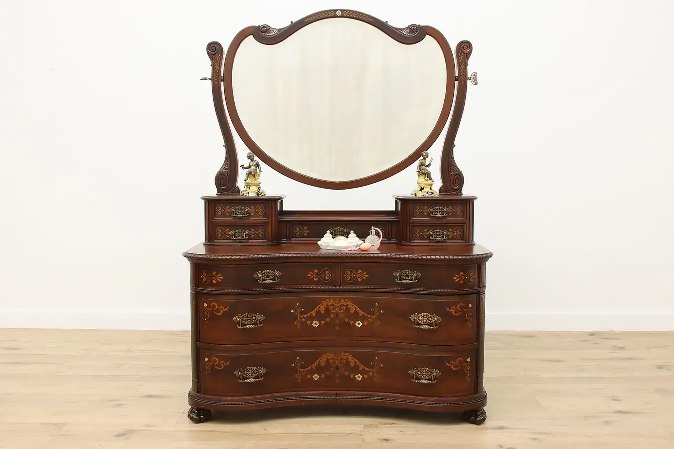 Main image of Victorian Antique Mahogany Dresser or Chest w/ Mirror, Pearl