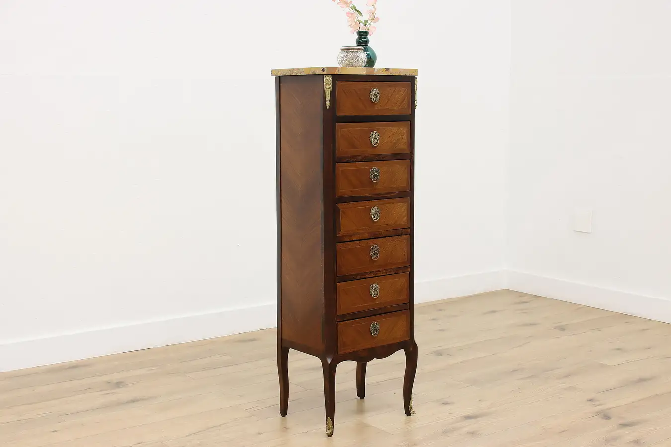 Main image of French Antique Marble Top 7 Drawer Lingerie Jewelry Chest