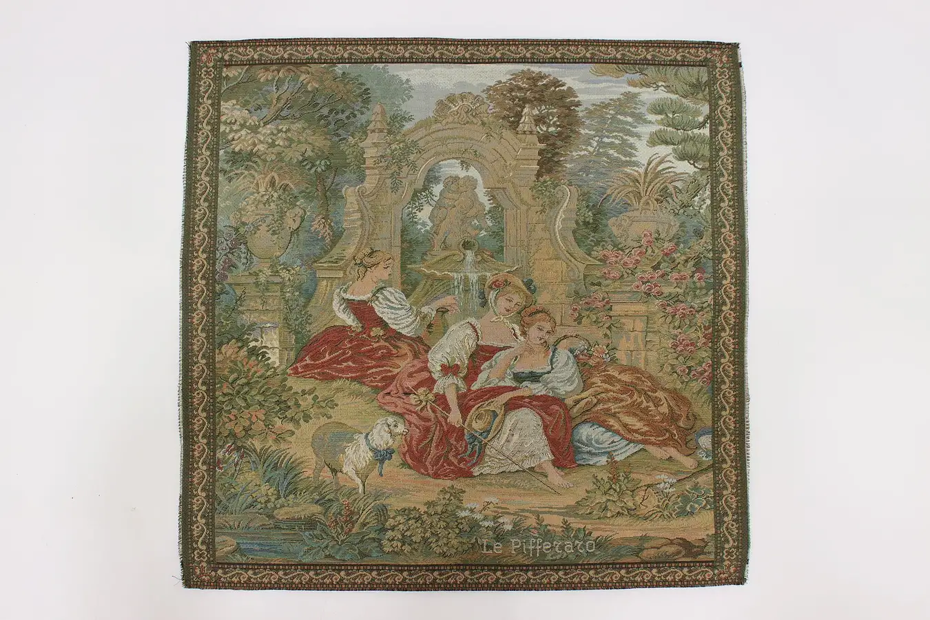 Main image of Women in Garden Vintage Woven Pillow Tapestry 18"