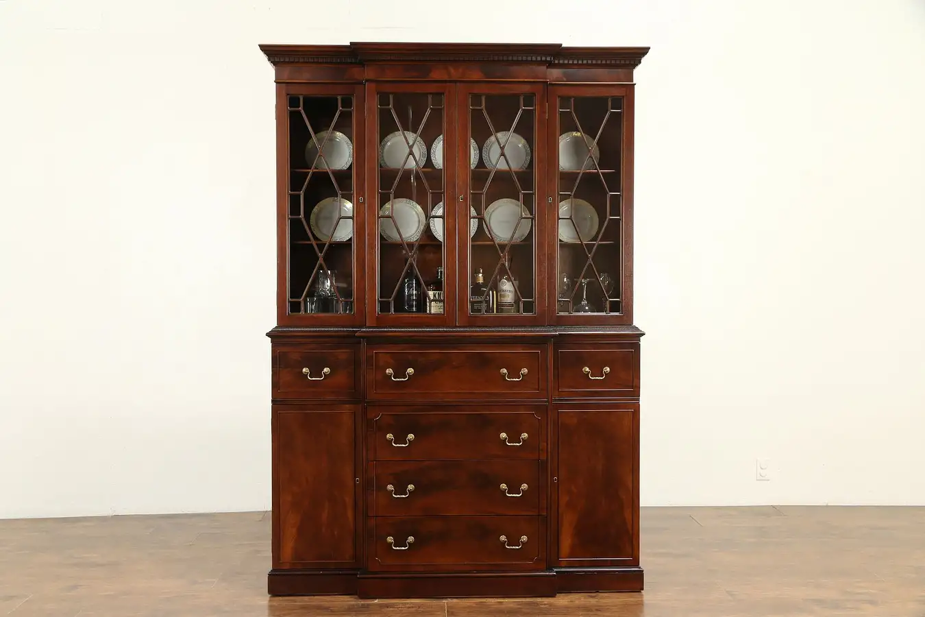 Main image of Traditional Mahogany Vintage Breakfront China Cabinet or Bookcase & Desk