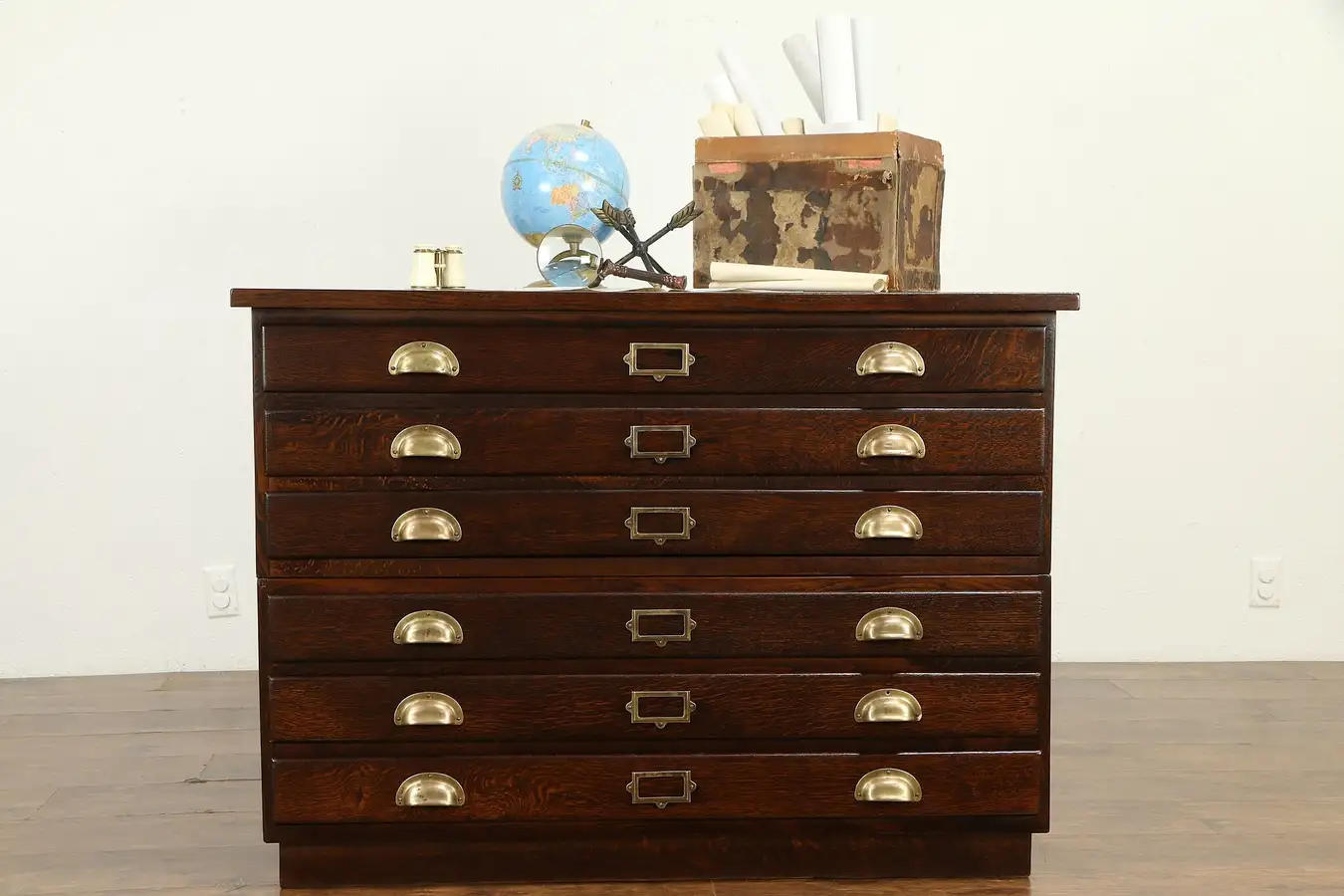 Main image of Oak Antique 6 Drawer Stacking Map Chest, Document or Collector File