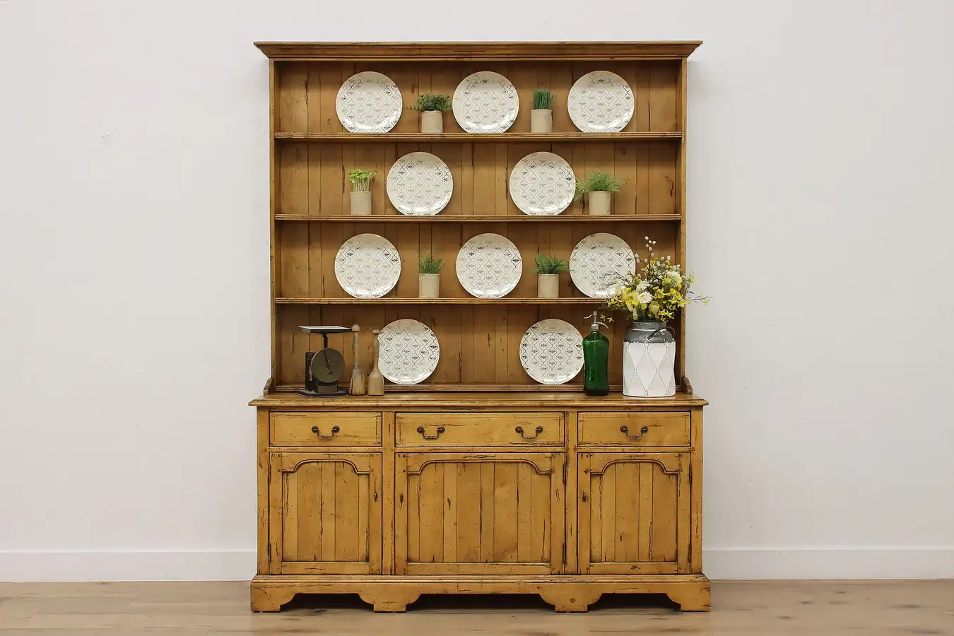 Main image of Farmhouse Vintage Birch Pewter, Kitchen or China Cupboard