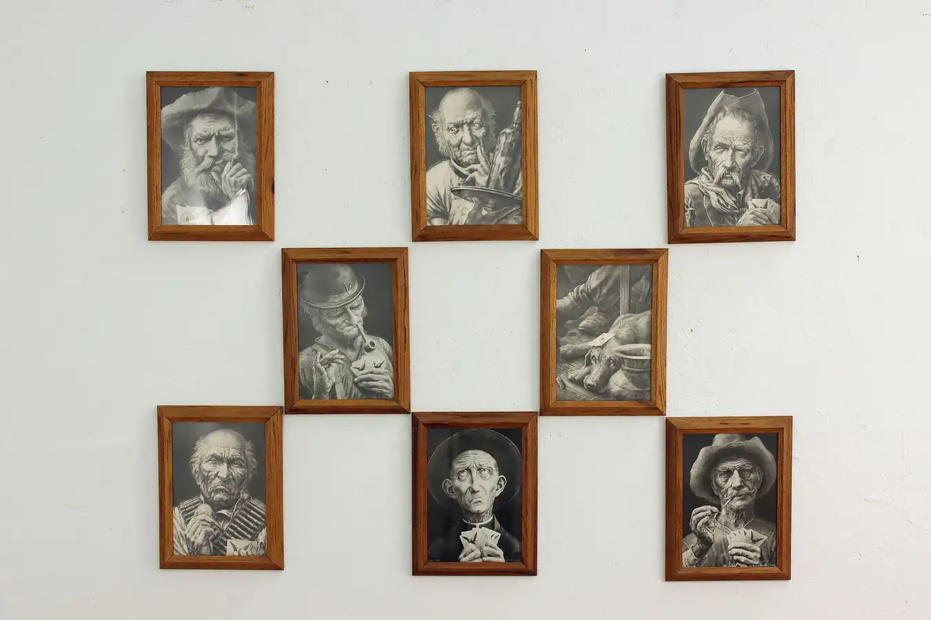 Main image of Set of 8 Vintage Poker Players Etching Prints, Ewing 16.5"