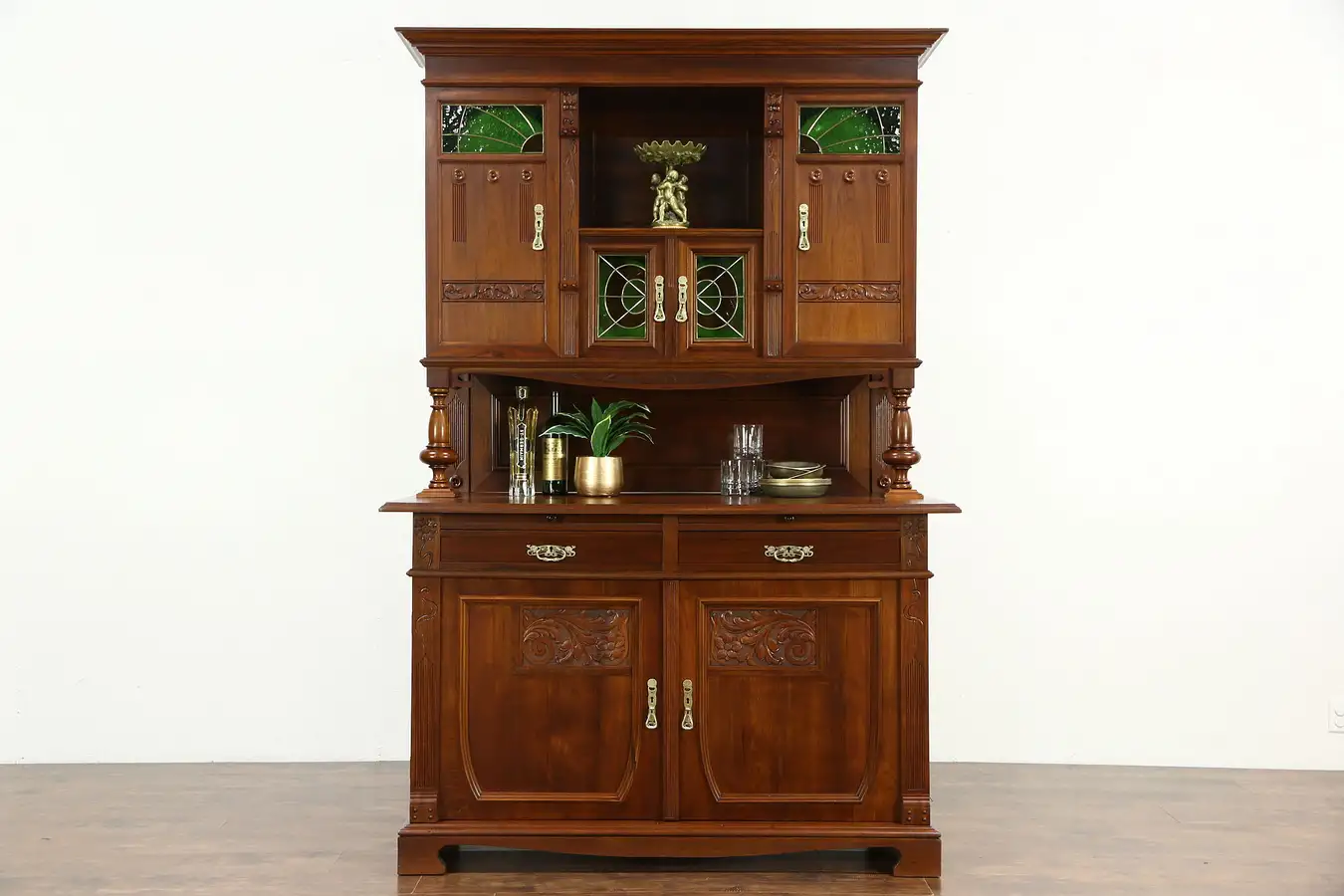 Main image of Austrian 1900 Antique Art Nouveau Sideboard, Server & China Cabinet, Back Bar