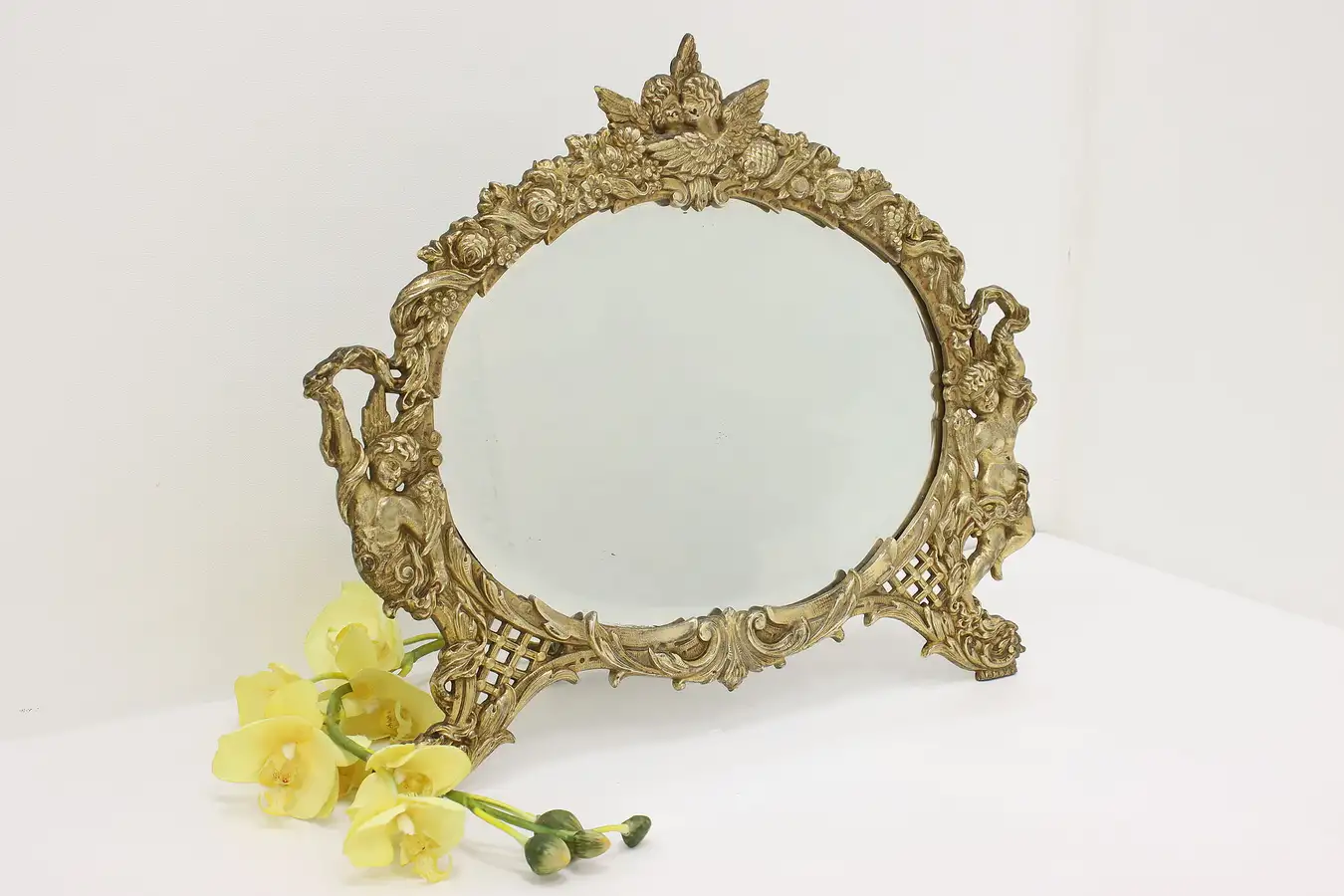 Main image of Victorian Antique Tabletop or Wall Mirror, Cherubs