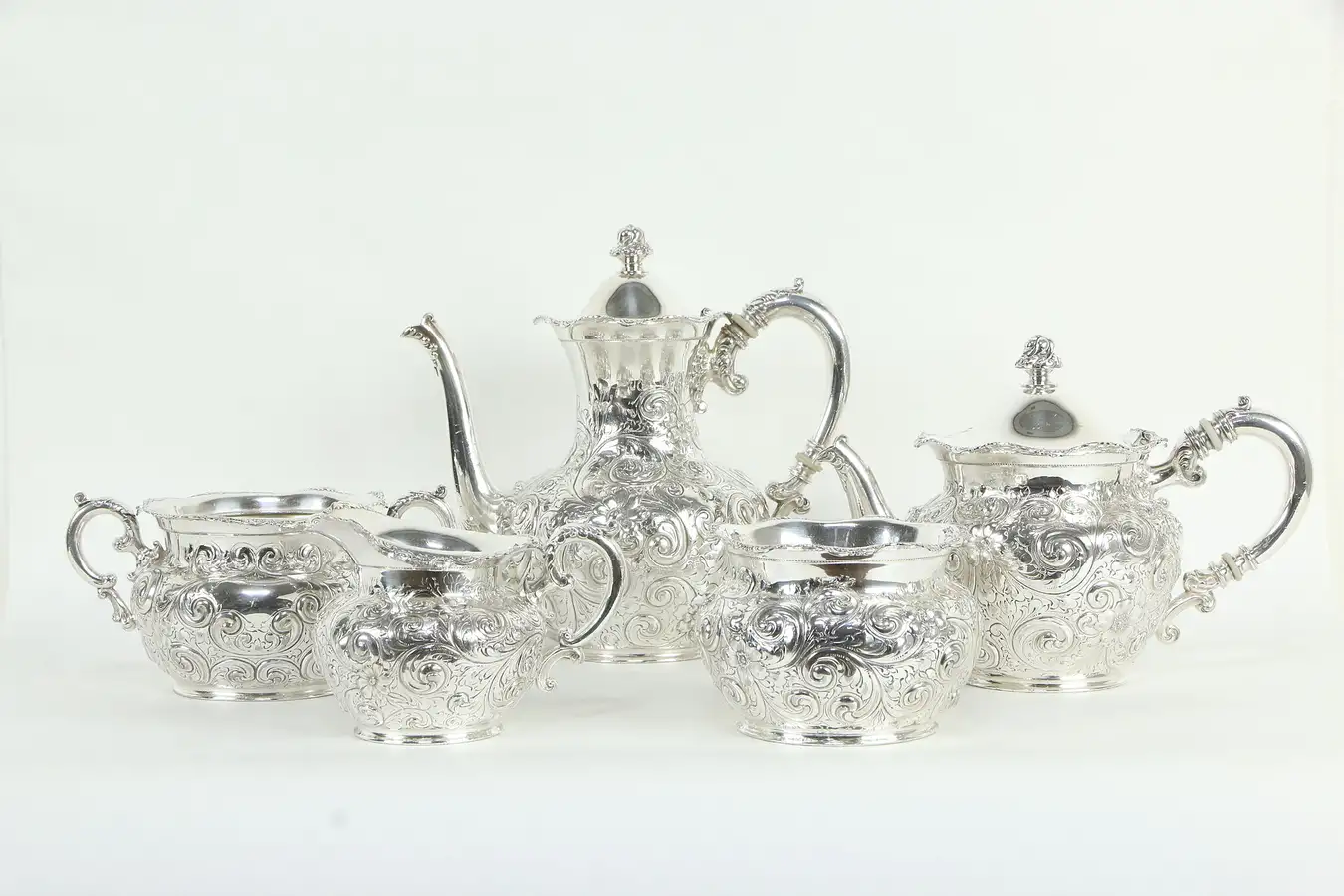 Main image of Victorian Antique Silverplate 5 pc Tea & Coffee Set, Barbour